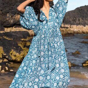 Floral fashion loose plus-size casual summer dress with mid-sleeve